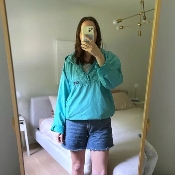 Patagonia Vintage Men Teal Blue Snap 1/4 Zip Hooded Jacket Size L - Picture 3 of 9